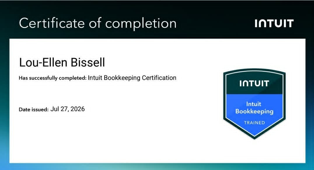 Intuit Bookkeeping certification badge — Lou-Ellen